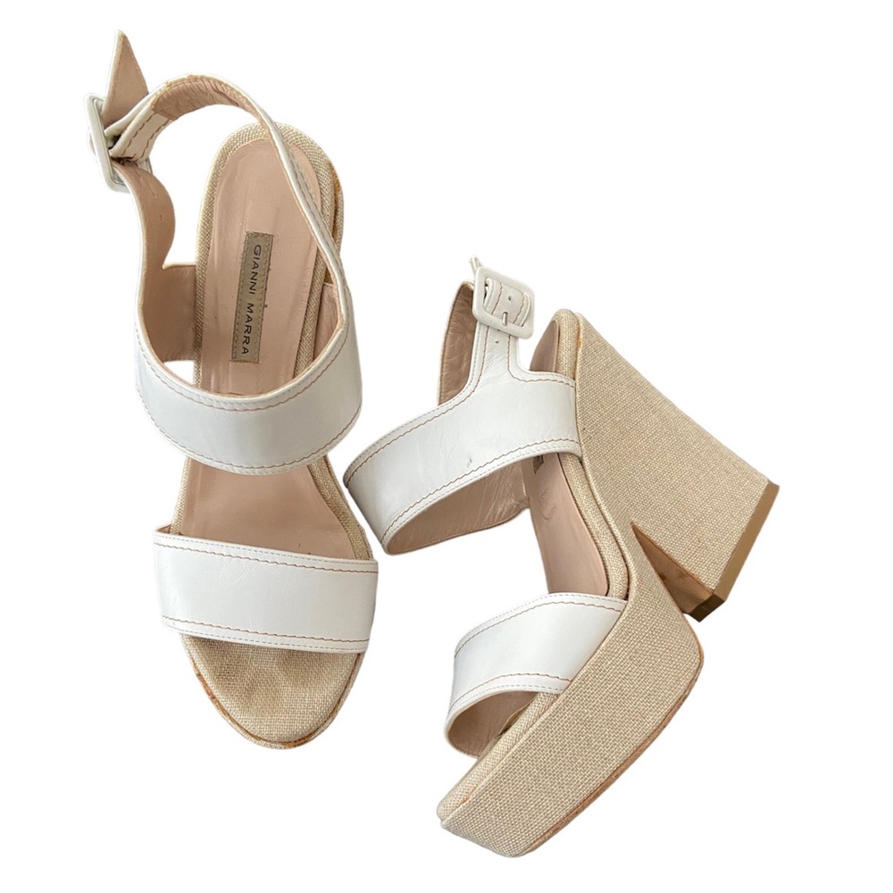 Gianni Marra white and linen platform sandals 37